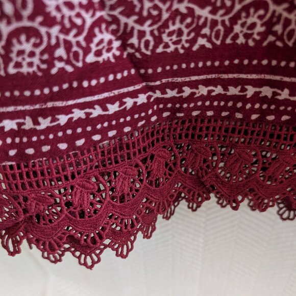 Old Navy Burgundy Cotton dress white floral pattern crochet trim hem XXL Plus - Picture 7 of 10